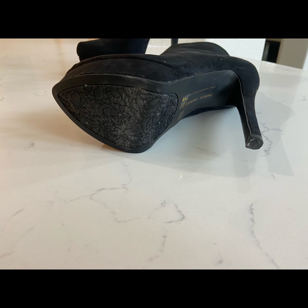 Suede uncle booties, 5.5 inch heel, 1 inch platform